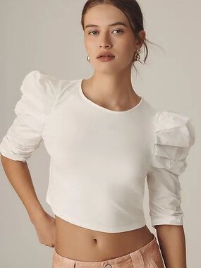 ENDLESS ROSE Puffed Sleeve Crop Top in White | S